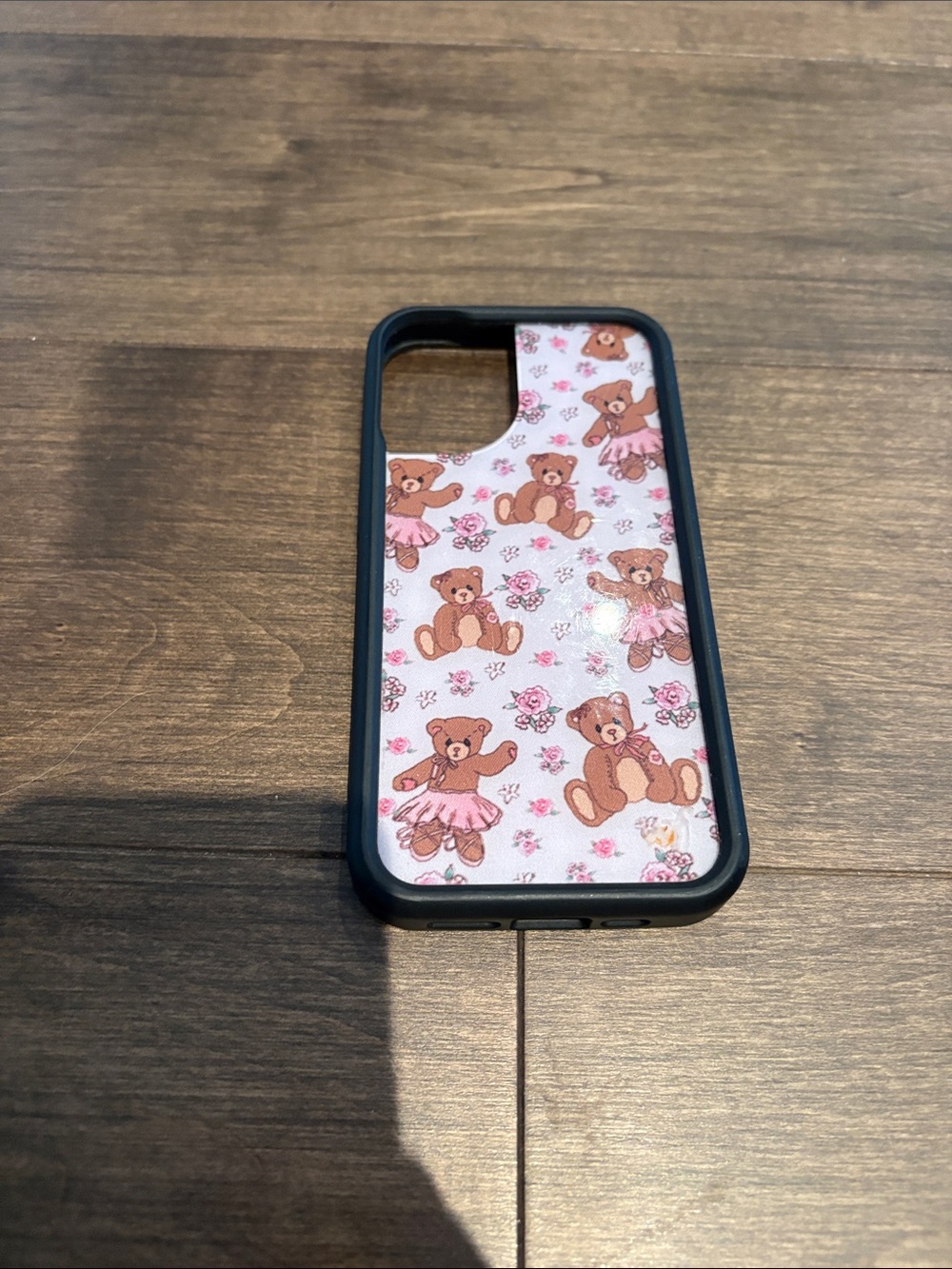 Teddy Bear Pink Floral iPhone Case - Black Frame iPhone 16